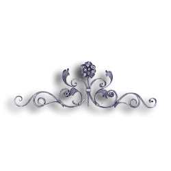 Forged Steel Floral Element - 5/8" x 5/16" Sq. Material forged steel scrolls, forged panels, metal stair balusters, rail balusters, steel rail balusters, forged steel rosettes, steel balcony balusters, steel pickets, hammered metal stair baluster, hammered metal railing balusters, hand forged balusters, balusters with bushings, forged newel posts, forged rail panels, powder coated steel forgings, forged steel elemetns, stamped steel elements, fully weldable leaves, fully weldable flowers, pressed steel elements, weldable cast steel leaves, forged steel spheres, forged steel baskets