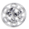 Forged Steel Floral Rosette - 1/2" X 1/4" Sq. Material forged steel scrolls, forged panels, metal stair balusters, rail balusters, steel rail balusters, forged steel rosettes, steel balcony balusters, steel pickets, hammered metal stair baluster, hammered metal railing balusters, hand forged balusters, balusters with bushings, forged newel posts, forged rail panels, powder coated steel forgings, forged steel elemetns, stamped steel elements, fully weldable leaves, fully weldable flowers, pressed steel elements, weldable cast steel leaves, forged steel spheres, forged steel baskets