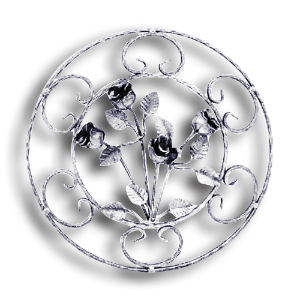 Forged Steel Floral Rosette - 1/2" X 1/4" Sq. Material forged steel scrolls, forged panels, metal stair balusters, rail balusters, steel rail balusters, forged steel rosettes, steel balcony balusters, steel pickets, hammered metal stair baluster, hammered metal railing balusters, hand forged balusters, balusters with bushings, forged newel posts, forged rail panels, powder coated steel forgings, forged steel elemetns, stamped steel elements, fully weldable leaves, fully weldable flowers, pressed steel elements, weldable cast steel leaves, forged steel spheres, forged steel baskets