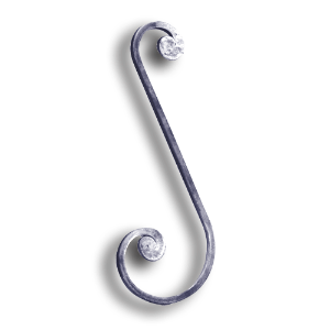 Forged Hollow Steel Tube Scroll - 11-13/16" H forged steel scrolls, forged panels, metal stair balusters, rail balusters, steel rail balusters, forged steel rosettes, steel balcony balusters, steel pickets, hammered metal stair baluster, hammered metal railing balusters, hand forged balusters, balusters with bushings, forged newel posts, forged rail panels, powder coated steel forgings, forged steel elemetns, stamped steel elements, fully weldable leaves, fully weldable flowers, pressed steel elements, weldable cast steel leaves, forged steel spheres, forged steel baskets
