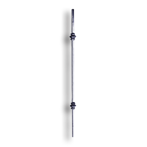 Forged Steel Stair and Rail Baluster - 1/2" Sq. Material - Style 2 forged steel scrolls, forged panels, metal stair balusters, rail balusters, steel rail balusters, forged steel rosettes, steel balcony balusters, steel pickets, hammered metal stair baluster, hammered metal railing balusters, hand forged balusters, balusters with bushings, forged newel posts, forged rail panels, powder coated steel forgings, forged steel elemetns, stamped steel elements, fully weldable leaves, fully weldable flowers, pressed steel elements, weldable cast steel leaves, forged steel spheres, forged steel baskets