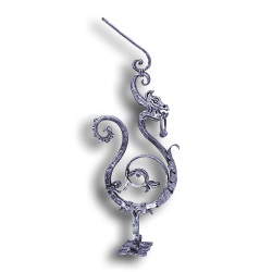 Forged Steel Dragon Newel Post - 1-3/16" Sq. Material forged steel scrolls, forged panels, metal stair balusters, rail balusters, steel rail balusters, forged steel rosettes, steel balcony balusters, steel pickets, hammered metal stair baluster, hammered metal railing balusters, hand forged balusters, balusters with bushings, forged newel posts, forged rail panels, powder coated steel forgings, forged steel elemetns, stamped steel elements, fully weldable leaves, fully weldable flowers, pressed steel elements, weldable cast steel leaves, forged steel spheres, forged steel baskets