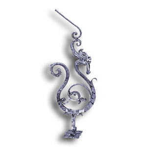 Forged Steel Dragon Newel Post - 1-3/16" Sq. Material forged steel scrolls, forged panels, metal stair balusters, rail balusters, steel rail balusters, forged steel rosettes, steel balcony balusters, steel pickets, hammered metal stair baluster, hammered metal railing balusters, hand forged balusters, balusters with bushings, forged newel posts, forged rail panels, powder coated steel forgings, forged steel elemetns, stamped steel elements, fully weldable leaves, fully weldable flowers, pressed steel elements, weldable cast steel leaves, forged steel spheres, forged steel baskets