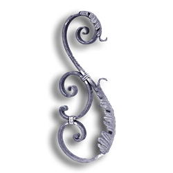 Forged Steel Dragon Newel Post Scroll - 1" x 1/2" Material forged steel scrolls, forged panels, metal stair balusters, rail balusters, steel rail balusters, forged steel rosettes, steel balcony balusters, steel pickets, hammered metal stair baluster, hammered metal railing balusters, hand forged balusters, balusters with bushings, forged newel posts, forged rail panels, powder coated steel forgings, forged steel elemetns, stamped steel elements, fully weldable leaves, fully weldable flowers, pressed steel elements, weldable cast steel leaves, forged steel spheres, forged steel baskets