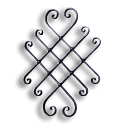 Forged Steel Adjustable Scroll Panel - 5/8" x 5/16" Sq. Material forged steel scrolls, forged panels, metal stair balusters, rail balusters, steel rail balusters, forged steel rosettes, steel balcony balusters, steel pickets, hammered metal stair baluster, hammered metal railing balusters, hand forged balusters, balusters with bushings, forged newel posts, forged rail panels, powder coated steel forgings, forged steel elemetns, stamped steel elements, fully weldable leaves, fully weldable flowers, pressed steel elements, weldable cast steel leaves, forged steel spheres, forged steel baskets