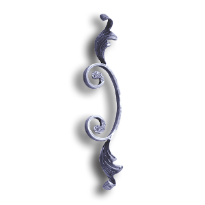 Forged Steel Scroll with Leaves forged steel scrolls, forged panels, metal stair balusters, rail balusters, steel rail balusters, forged steel rosettes, steel balcony balusters, steel pickets, hammered metal stair baluster, hammered metal railing balusters, hand forged balusters, balusters with bushings, forged newel posts, forged rail panels, powder coated steel forgings, forged steel elemetns, stamped steel elements, fully weldable leaves, fully weldable flowers, pressed steel elements, weldable cast steel leaves, forged steel spheres, forged steel baskets
