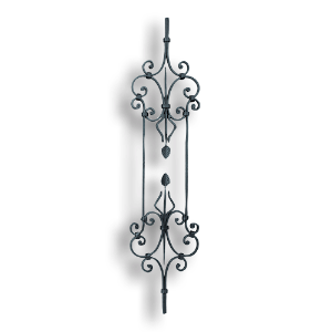 Forged Steel Large Panel - 1/2" x 1/4"  Material forged steel scrolls, forged panels, metal stair balusters, rail balusters, steel rail balusters, forged steel rosettes, steel balcony balusters, steel pickets, hammered metal stair baluster, hammered metal railing balusters, hand forged balusters, balusters with bushings, forged newel posts, forged rail panels, powder coated steel forgings, forged steel elemetns, stamped steel elements, fully weldable leaves, fully weldable flowers, pressed steel elements, weldable cast steel leaves, forged steel spheres, forged steel baskets