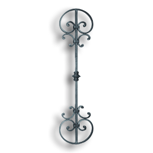 Forged Steel Large Panel - 5/8" x 5/16" Material forged steel scrolls, forged panels, metal stair balusters, rail balusters, steel rail balusters, forged steel rosettes, steel balcony balusters, steel pickets, hammered metal stair baluster, hammered metal railing balusters, hand forged balusters, balusters with bushings, forged newel posts, forged rail panels, powder coated steel forgings, forged steel elemetns, stamped steel elements, fully weldable leaves, fully weldable flowers, pressed steel elements, weldable cast steel leaves, forged steel spheres, forged steel baskets