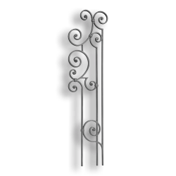 Forged Steel Stair and Rail Baluster - 9/16" x 5/16" Material forged steel scrolls, forged panels, metal stair balusters, rail balusters, steel rail balusters, forged steel rosettes, steel balcony balusters, steel pickets, hammered metal stair baluster, hammered metal railing balusters, hand forged balusters, balusters with bushings, forged newel posts, forged rail panels, powder coated steel forgings, forged steel elemetns, stamped steel elements, fully weldable leaves, fully weldable flowers, pressed steel elements, weldable cast steel leaves, forged steel spheres, forged steel baskets