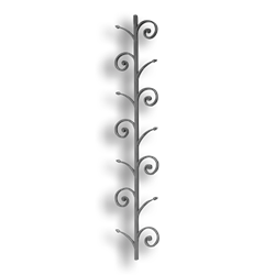 Art Deco Baluster - 9/16" Sq. Material forged steel scrolls, forged panels, metal stair balusters, rail balusters, steel rail balusters, forged steel rosettes, steel balcony balusters, steel pickets, hammered metal stair baluster, hammered metal railing balusters, hand forged balusters, balusters with bushings, forged newel posts, forged rail panels, powder coated steel forgings, forged steel elemetns, stamped steel elements, fully weldable leaves, fully weldable flowers, pressed steel elements, weldable cast steel leaves, forged steel spheres, forged steel baskets