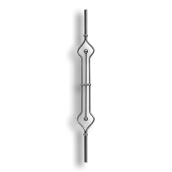 Art Deco Baluster - 1/2" dia. Rd. Material forged steel scrolls, forged panels, metal stair balusters, rail balusters, steel rail balusters, forged steel rosettes, steel balcony balusters, steel pickets, hammered metal stair baluster, hammered metal railing balusters, hand forged balusters, balusters with bushings, forged newel posts, forged rail panels, powder coated steel forgings, forged steel elemetns, stamped steel elements, fully weldable leaves, fully weldable flowers, pressed steel elements, weldable cast steel leaves, forged steel spheres, forged steel baskets