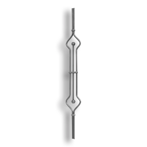 Art Deco Baluster - 1/2" dia. Rd. Material forged steel scrolls, forged panels, metal stair balusters, rail balusters, steel rail balusters, forged steel rosettes, steel balcony balusters, steel pickets, hammered metal stair baluster, hammered metal railing balusters, hand forged balusters, balusters with bushings, forged newel posts, forged rail panels, powder coated steel forgings, forged steel elemetns, stamped steel elements, fully weldable leaves, fully weldable flowers, pressed steel elements, weldable cast steel leaves, forged steel spheres, forged steel baskets