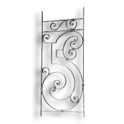 Forged Steel Rail Panel - 9/16" x 5/16" Material forged steel scrolls, forged panels, metal stair balusters, rail balusters, steel rail balusters, forged steel rosettes, steel balcony balusters, steel pickets, hammered metal stair baluster, hammered metal railing balusters, hand forged balusters, balusters with bushings, forged newel posts, forged rail panels, powder coated steel forgings, forged steel elemetns, stamped steel elements, fully weldable leaves, fully weldable flowers, pressed steel elements, weldable cast steel leaves, forged steel spheres, forged steel baskets