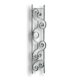 Forged Steel Rail Panel - 9/16" x 5/16" Material forged steel scrolls, forged panels, metal stair balusters, rail balusters, steel rail balusters, forged steel rosettes, steel balcony balusters, steel pickets, hammered metal stair baluster, hammered metal railing balusters, hand forged balusters, balusters with bushings, forged newel posts, forged rail panels, powder coated steel forgings, forged steel elemetns, stamped steel elements, fully weldable leaves, fully weldable flowers, pressed steel elements, weldable cast steel leaves, forged steel spheres, forged steel baskets