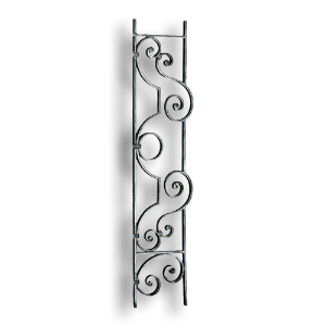 Forged Steel Rail Panel - 9/16" x 5/16" Material forged steel scrolls, forged panels, metal stair balusters, rail balusters, steel rail balusters, forged steel rosettes, steel balcony balusters, steel pickets, hammered metal stair baluster, hammered metal railing balusters, hand forged balusters, balusters with bushings, forged newel posts, forged rail panels, powder coated steel forgings, forged steel elemetns, stamped steel elements, fully weldable leaves, fully weldable flowers, pressed steel elements, weldable cast steel leaves, forged steel spheres, forged steel baskets