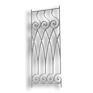 Forged Steel Rail Panel - 9/16" x 5/16" Material forged steel scrolls, forged panels, metal stair balusters, rail balusters, steel rail balusters, forged steel rosettes, steel balcony balusters, steel pickets, hammered metal stair baluster, hammered metal railing balusters, hand forged balusters, balusters with bushings, forged newel posts, forged rail panels, powder coated steel forgings, forged steel elemetns, stamped steel elements, fully weldable leaves, fully weldable flowers, pressed steel elements, weldable cast steel leaves, forged steel spheres, forged steel baskets
