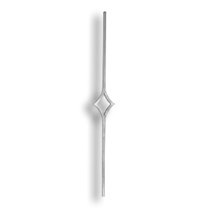 Art Deco Baluster - 9/16" Sq. Material forged steel scrolls, forged panels, metal stair balusters, rail balusters, steel rail balusters, forged steel rosettes, steel balcony balusters, steel pickets, hammered metal stair baluster, hammered metal railing balusters, hand forged balusters, balusters with bushings, forged newel posts, forged rail panels, powder coated steel forgings, forged steel elemetns, stamped steel elements, fully weldable leaves, fully weldable flowers, pressed steel elements, weldable cast steel leaves, forged steel spheres, forged steel baskets
