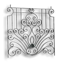 Large Forged Steel Rail Panel - 9/16" x 5/16" Material forged steel scrolls, forged panels, metal stair balusters, rail balusters, steel rail balusters, forged steel rosettes, steel balcony balusters, steel pickets, hammered metal stair baluster, hammered metal railing balusters, hand forged balusters, balusters with bushings, forged newel posts, forged rail panels, powder coated steel forgings, forged steel elemetns, stamped steel elements, fully weldable leaves, fully weldable flowers, pressed steel elements, weldable cast steel leaves, forged steel spheres, forged steel baskets