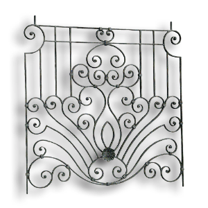 Large Forged Steel Rail Panel - 9/16" x 5/16" Material forged steel scrolls, forged panels, metal stair balusters, rail balusters, steel rail balusters, forged steel rosettes, steel balcony balusters, steel pickets, hammered metal stair baluster, hammered metal railing balusters, hand forged balusters, balusters with bushings, forged newel posts, forged rail panels, powder coated steel forgings, forged steel elemetns, stamped steel elements, fully weldable leaves, fully weldable flowers, pressed steel elements, weldable cast steel leaves, forged steel spheres, forged steel baskets