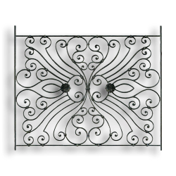 Large Forged Steel Rail Panel - 9/16" x 5/16" Material forged steel scrolls, forged panels, metal stair balusters, rail balusters, steel rail balusters, forged steel rosettes, steel balcony balusters, steel pickets, hammered metal stair baluster, hammered metal railing balusters, hand forged balusters, balusters with bushings, forged newel posts, forged rail panels, powder coated steel forgings, forged steel elemetns, stamped steel elements, fully weldable leaves, fully weldable flowers, pressed steel elements, weldable cast steel leaves, forged steel spheres, forged steel baskets