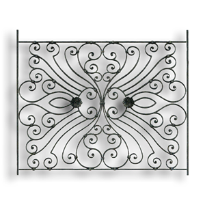 Large Forged Steel Rail Panel - 9/16" x 5/16" Material forged steel scrolls, forged panels, metal stair balusters, rail balusters, steel rail balusters, forged steel rosettes, steel balcony balusters, steel pickets, hammered metal stair baluster, hammered metal railing balusters, hand forged balusters, balusters with bushings, forged newel posts, forged rail panels, powder coated steel forgings, forged steel elemetns, stamped steel elements, fully weldable leaves, fully weldable flowers, pressed steel elements, weldable cast steel leaves, forged steel spheres, forged steel baskets