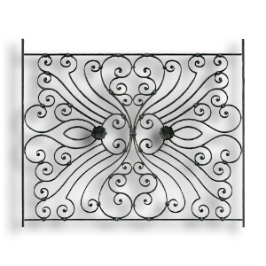 Large Forged Steel Rail Panel - 9/16" x 5/16" Material forged steel scrolls, forged panels, metal stair balusters, rail balusters, steel rail balusters, forged steel rosettes, steel balcony balusters, steel pickets, hammered metal stair baluster, hammered metal railing balusters, hand forged balusters, balusters with bushings, forged newel posts, forged rail panels, powder coated steel forgings, forged steel elemetns, stamped steel elements, fully weldable leaves, fully weldable flowers, pressed steel elements, weldable cast steel leaves, forged steel spheres, forged steel baskets