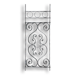 Forged Steel Rail Panel - 1/2" Sq. Material forged steel scrolls, forged panels, metal stair balusters, rail balusters, steel rail balusters, forged steel rosettes, steel balcony balusters, steel pickets, hammered metal stair baluster, hammered metal railing balusters, hand forged balusters, balusters with bushings, forged newel posts, forged rail panels, powder coated steel forgings, forged steel elemetns, stamped steel elements, fully weldable leaves, fully weldable flowers, pressed steel elements, weldable cast steel leaves, forged steel spheres, forged steel baskets