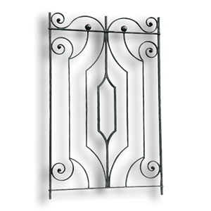 Forged Steel Rail Panel - 1/2" Sq. Material forged steel scrolls, forged panels, metal stair balusters, rail balusters, steel rail balusters, forged steel rosettes, steel balcony balusters, steel pickets, hammered metal stair baluster, hammered metal railing balusters, hand forged balusters, balusters with bushings, forged newel posts, forged rail panels, powder coated steel forgings, forged steel elemetns, stamped steel elements, fully weldable leaves, fully weldable flowers, pressed steel elements, weldable cast steel leaves, forged steel spheres, forged steel baskets
