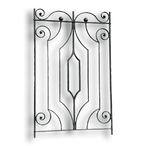 Forged Steel Rail Panel - 1/2" Sq. Material forged steel scrolls, forged panels, metal stair balusters, rail balusters, steel rail balusters, forged steel rosettes, steel balcony balusters, steel pickets, hammered metal stair baluster, hammered metal railing balusters, hand forged balusters, balusters with bushings, forged newel posts, forged rail panels, powder coated steel forgings, forged steel elemetns, stamped steel elements, fully weldable leaves, fully weldable flowers, pressed steel elements, weldable cast steel leaves, forged steel spheres, forged steel baskets