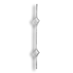 Art Deco Baluster - 9/16" Sq. Material forged steel scrolls, forged panels, metal stair balusters, rail balusters, steel rail balusters, forged steel rosettes, steel balcony balusters, steel pickets, hammered metal stair baluster, hammered metal railing balusters, hand forged balusters, balusters with bushings, forged newel posts, forged rail panels, powder coated steel forgings, forged steel elemetns, stamped steel elements, fully weldable leaves, fully weldable flowers, pressed steel elements, weldable cast steel leaves, forged steel spheres, forged steel baskets