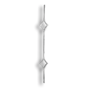 Art Deco Baluster - 9/16" Sq. Material forged steel scrolls, forged panels, metal stair balusters, rail balusters, steel rail balusters, forged steel rosettes, steel balcony balusters, steel pickets, hammered metal stair baluster, hammered metal railing balusters, hand forged balusters, balusters with bushings, forged newel posts, forged rail panels, powder coated steel forgings, forged steel elemetns, stamped steel elements, fully weldable leaves, fully weldable flowers, pressed steel elements, weldable cast steel leaves, forged steel spheres, forged steel baskets