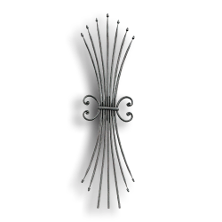Forged Steel Rail Panel - 1/2" dia. Rd. Material forged steel scrolls, forged panels, metal stair balusters, rail balusters, steel rail balusters, forged steel rosettes, steel balcony balusters, steel pickets, hammered metal stair baluster, hammered metal railing balusters, hand forged balusters, balusters with bushings, forged newel posts, forged rail panels, powder coated steel forgings, forged steel elemetns, stamped steel elements, fully weldable leaves, fully weldable flowers, pressed steel elements, weldable cast steel leaves, forged steel spheres, forged steel baskets