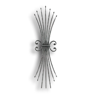 Forged Steel Rail Panel - 1/2" dia. Rd. Material forged steel scrolls, forged panels, metal stair balusters, rail balusters, steel rail balusters, forged steel rosettes, steel balcony balusters, steel pickets, hammered metal stair baluster, hammered metal railing balusters, hand forged balusters, balusters with bushings, forged newel posts, forged rail panels, powder coated steel forgings, forged steel elemetns, stamped steel elements, fully weldable leaves, fully weldable flowers, pressed steel elements, weldable cast steel leaves, forged steel spheres, forged steel baskets