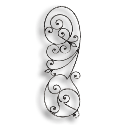 Forged Steel Scroll Panel - 5/8" x 5/16" Rect. Material forged steel scrolls, forged panels, metal stair balusters, rail balusters, steel rail balusters, forged steel rosettes, steel balcony balusters, steel pickets, hammered metal stair baluster, hammered metal railing balusters, hand forged balusters, balusters with bushings, forged newel posts, forged rail panels, powder coated steel forgings, forged steel elemetns, stamped steel elements, fully weldable leaves, fully weldable flowers, pressed steel elements, weldable cast steel leaves, forged steel spheres, forged steel baskets
