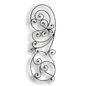 Forged Steel Scroll Panel - 5/8" x 5/16" Rect. Material forged steel scrolls, forged panels, metal stair balusters, rail balusters, steel rail balusters, forged steel rosettes, steel balcony balusters, steel pickets, hammered metal stair baluster, hammered metal railing balusters, hand forged balusters, balusters with bushings, forged newel posts, forged rail panels, powder coated steel forgings, forged steel elemetns, stamped steel elements, fully weldable leaves, fully weldable flowers, pressed steel elements, weldable cast steel leaves, forged steel spheres, forged steel baskets