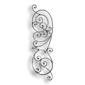 Forged Steel Scroll Panel - 5/8" x 5/16" Rect. Material forged steel scrolls, forged panels, metal stair balusters, rail balusters, steel rail balusters, forged steel rosettes, steel balcony balusters, steel pickets, hammered metal stair baluster, hammered metal railing balusters, hand forged balusters, balusters with bushings, forged newel posts, forged rail panels, powder coated steel forgings, forged steel elemetns, stamped steel elements, fully weldable leaves, fully weldable flowers, pressed steel elements, weldable cast steel leaves, forged steel spheres, forged steel baskets