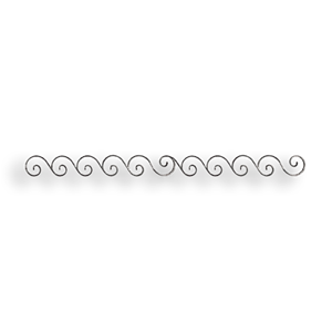 Forged Steel Scroll Valance - 1/2" x 1/4" Sq. Material forged steel scrolls, forged panels, metal stair balusters, rail balusters, steel rail balusters, forged steel rosettes, steel balcony balusters, steel pickets, hammered metal stair baluster, hammered metal railing balusters, hand forged balusters, balusters with bushings, forged newel posts, forged rail panels, powder coated steel forgings, forged steel elemetns, stamped steel elements, fully weldable leaves, fully weldable flowers, pressed steel elements, weldable cast steel leaves, forged steel spheres, forged steel baskets