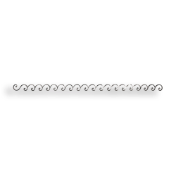 Forged Steel Scroll Valance - 1/2" Sq. Material forged steel scrolls, forged panels, metal stair balusters, rail balusters, steel rail balusters, forged steel rosettes, steel balcony balusters, steel pickets, hammered metal stair baluster, hammered metal railing balusters, hand forged balusters, balusters with bushings, forged newel posts, forged rail panels, powder coated steel forgings, forged steel elemetns, stamped steel elements, fully weldable leaves, fully weldable flowers, pressed steel elements, weldable cast steel leaves, forged steel spheres, forged steel baskets