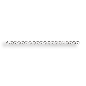 Forged Steel Scroll Valance - 1/2" Sq. Material forged steel scrolls, forged panels, metal stair balusters, rail balusters, steel rail balusters, forged steel rosettes, steel balcony balusters, steel pickets, hammered metal stair baluster, hammered metal railing balusters, hand forged balusters, balusters with bushings, forged newel posts, forged rail panels, powder coated steel forgings, forged steel elemetns, stamped steel elements, fully weldable leaves, fully weldable flowers, pressed steel elements, weldable cast steel leaves, forged steel spheres, forged steel baskets
