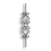 Forged Steel Scroll Picket - 9/16" Sq. Material forged steel scrolls, forged panels, metal stair balusters, rail balusters, steel rail balusters, forged steel rosettes, steel balcony balusters, steel pickets, hammered metal stair baluster, hammered metal railing balusters, hand forged balusters, balusters with bushings, forged newel posts, forged rail panels, powder coated steel forgings, forged steel elemetns, stamped steel elements, fully weldable leaves, fully weldable flowers, pressed steel elements, weldable cast steel leaves, forged steel spheres, forged steel baskets