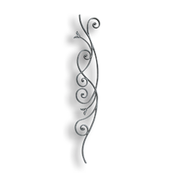 Steel Scroll Baluster - 9/16" x 5/16" Sq. Material forged steel scrolls, forged panels, metal stair balusters, rail balusters, steel rail balusters, forged steel rosettes, steel balcony balusters, steel pickets, hammered metal stair baluster, hammered metal railing balusters, hand forged balusters, balusters with bushings, forged newel posts, forged rail panels, powder coated steel forgings, forged steel elemetns, stamped steel elements, fully weldable leaves, fully weldable flowers, pressed steel elements, weldable cast steel leaves, forged steel spheres, forged steel baskets