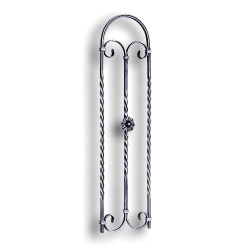 Forged Steel Stair Panel - 1/2" Sq. Material forged steel scrolls, forged panels, metal stair balusters, rail balusters, steel rail balusters, forged steel rosettes, steel balcony balusters, steel pickets, hammered metal stair baluster, hammered metal railing balusters, hand forged balusters, balusters with bushings, forged newel posts, forged rail panels, powder coated steel forgings, forged steel elemetns, stamped steel elements, fully weldable leaves, fully weldable flowers, pressed steel elements, weldable cast steel leaves, forged steel spheres, forged steel baskets