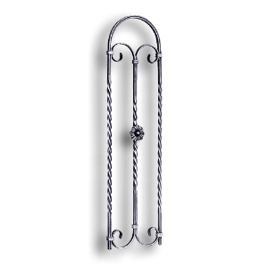 Forged Steel Stair Panel - 1/2" Sq. Material forged steel scrolls, forged panels, metal stair balusters, rail balusters, steel rail balusters, forged steel rosettes, steel balcony balusters, steel pickets, hammered metal stair baluster, hammered metal railing balusters, hand forged balusters, balusters with bushings, forged newel posts, forged rail panels, powder coated steel forgings, forged steel elemetns, stamped steel elements, fully weldable leaves, fully weldable flowers, pressed steel elements, weldable cast steel leaves, forged steel spheres, forged steel baskets