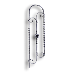 Forged Steel Stair Panel - 1/2" Sq. Material forged steel scrolls, forged panels, metal stair balusters, rail balusters, steel rail balusters, forged steel rosettes, steel balcony balusters, steel pickets, hammered metal stair baluster, hammered metal railing balusters, hand forged balusters, balusters with bushings, forged newel posts, forged rail panels, powder coated steel forgings, forged steel elemetns, stamped steel elements, fully weldable leaves, fully weldable flowers, pressed steel elements, weldable cast steel leaves, forged steel spheres, forged steel baskets