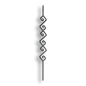 Powder Coated Forged Steel Baluster - 1/2" Sq. Material - Style 4 forged steel scrolls, forged panels, metal stair balusters, rail balusters, steel rail balusters, forged steel rosettes, steel balcony balusters, steel pickets, hammered metal stair baluster, hammered metal railing balusters, hand forged balusters, balusters with bushings, forged newel posts, forged rail panels, powder coated steel forgings, forged steel elemetns, stamped steel elements, fully weldable leaves, fully weldable flowers, pressed steel elements, weldable cast steel leaves, forged steel spheres, forged steel baskets