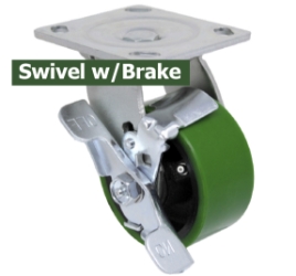 Polyurethane and Cast Iron Swivel with Brake Casters 