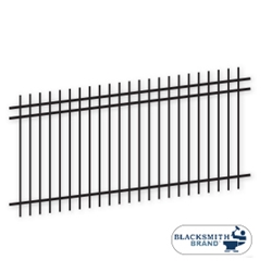Black Extended Top/Extended Bottom Three Rail Panel 1½" Rails black flat top extended bottom three rail panel, 3-rail panel, one and a half inch rails, 1-1/2" rails, extended pickets, custom fencing, fence panels, fence accessories, fence hardware, galvanized, powder coated, blacksmith brand, ts distributors