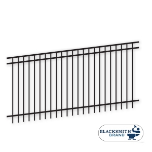 Black Flat Top/Extended Bottom Three Rail Panel-1½" Rails black flat top extended bottom three rail panel, 3-rail panel, one and a half inch rails, 1-1/2" rails, extended pickets, custom fencing, fence panels, fence accessories, fence hardware, galvanized, powder coated, blacksmith brand, ts distributors