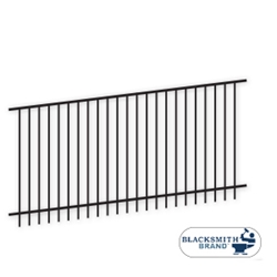 Black Flat Top / Extended Bottom Two Rail Panel black top extended bottom two rail panel, 2-rail panels, extended pickets, fence accessories, fencec hardware, custom gates, custom fencing, fence panels, galvanized, powder-coated, gate posts, finials, post caps, ts distributors
