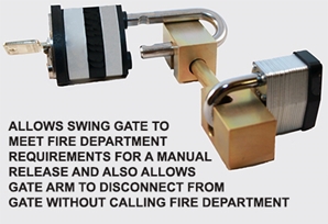911 Quick Release Pin Double Lock for Swing Gate fire department code, swing gate lock, swing arm lock, 911 pin lock, fire department padlock